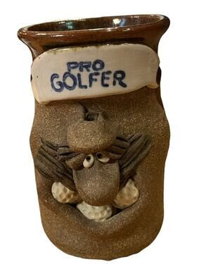 Vintage Mark Heins Handmade Funny Face Stoneware Mug PRO GOLFER Goatee Beard